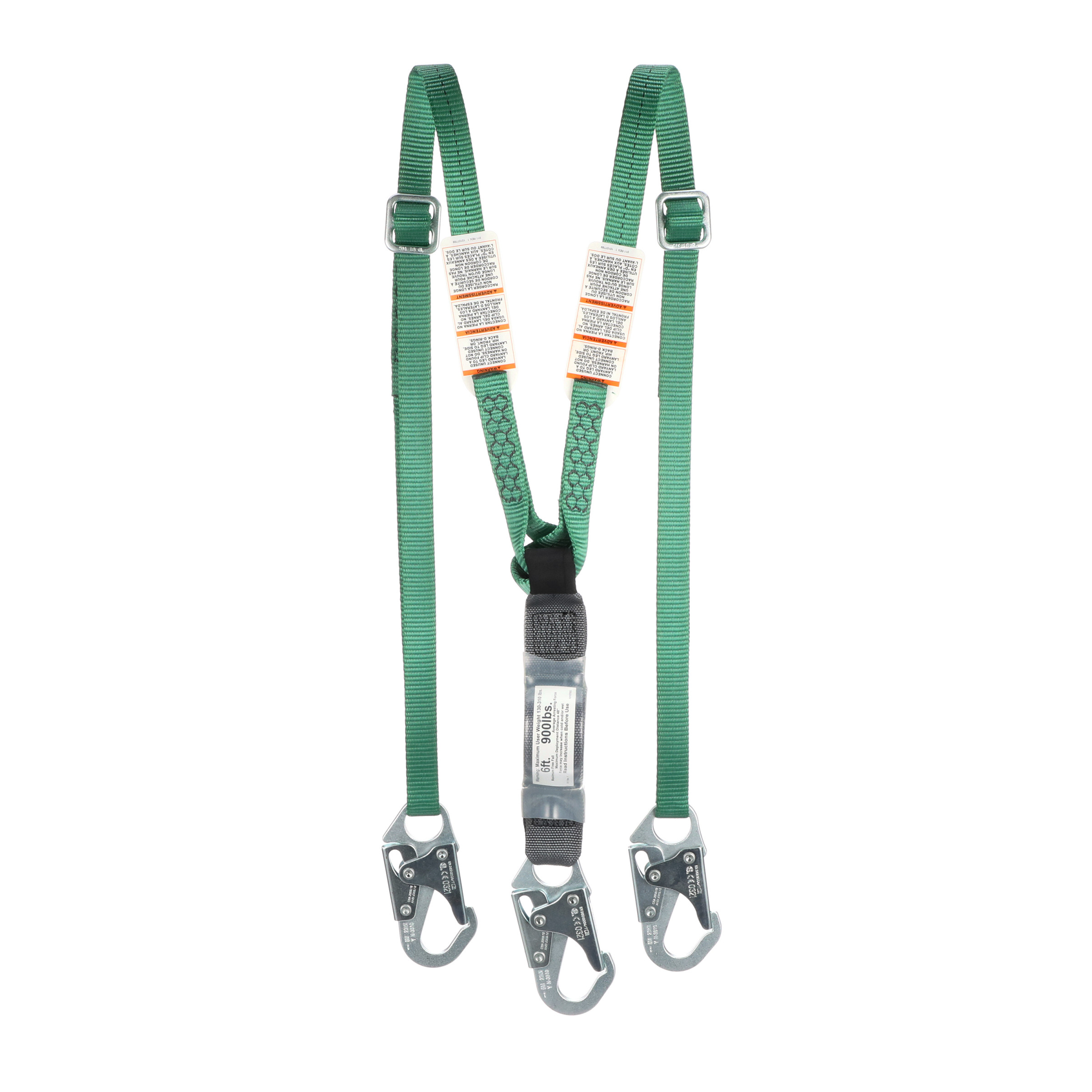 V-Series standard twin-leg adjustable energy absorbing lanyard, 6',36C small snaphooks, ANSI Z359.13-2013